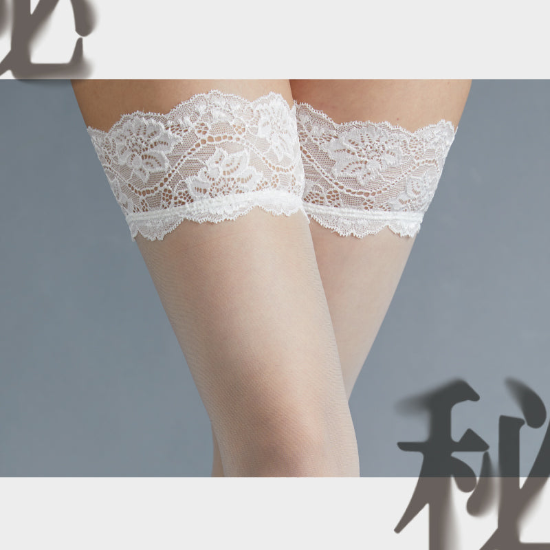 「绫 天生丝滑-秘」窥探秘密 法式洛可可风超薄5D透明防滑蕾丝过膝高筒丝袜