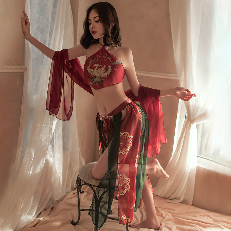 【古风美人- 神女】琵琶行 经典敦煌配色神鸟印花肚兜异域风情华服套装