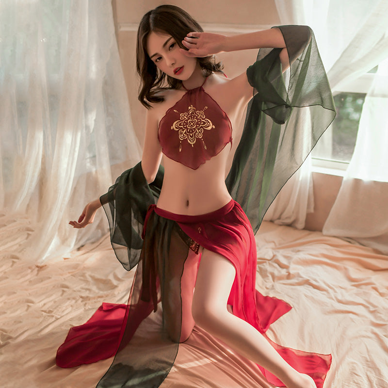 【古风美人- 神女】琵琶行 经典敦煌配色神鸟印花肚兜异域风情华服套装