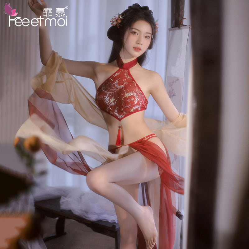 【古风美人-小倩】来生缘 刺绣肚兜套袖披帛分片罗裙飘逸唐韵套装
