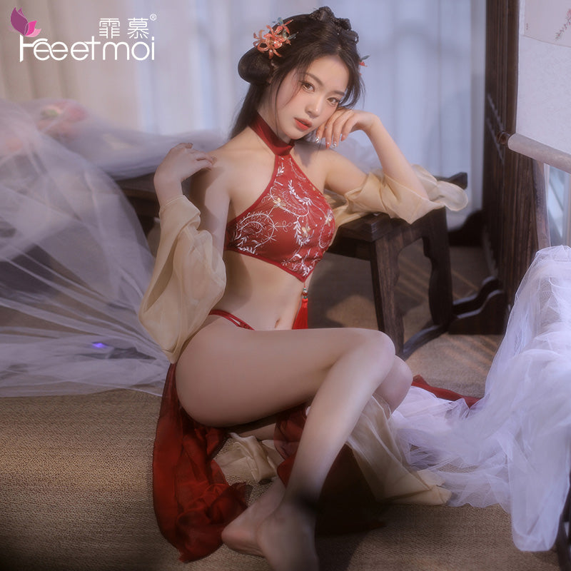 【古风美人-小倩】来生缘 刺绣肚兜套袖披帛分片罗裙飘逸唐韵套装