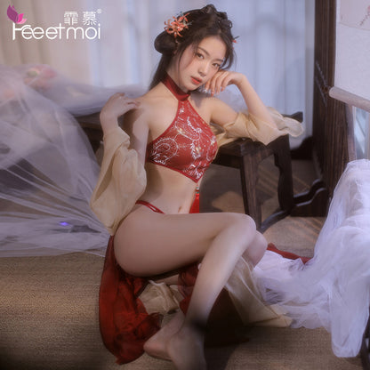 【古风美人-小倩】来生缘 刺绣肚兜套袖披帛分片罗裙飘逸唐韵套装