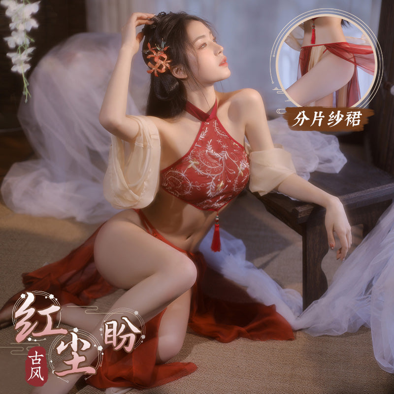 【古风美人-小倩】来生缘 刺绣肚兜套袖披帛分片罗裙飘逸唐韵套装