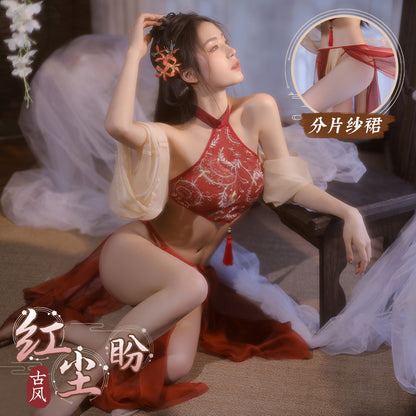 【古风美人-小倩】来生缘 刺绣肚兜套袖披帛分片罗裙飘逸唐韵套装