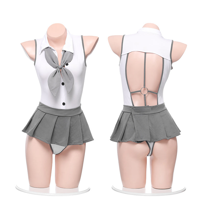 【学院制服-高校优等生】挂脖领结十字露背知性学姐连体套装
