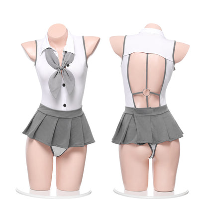 【学院制服-高校优等生】挂脖领结十字露背知性学姐连体套装